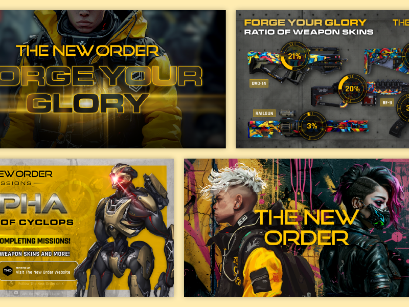 TNO KOL campaign — Forge Your Glory weapon skin ratios, Alpha of Cyclops, social creative